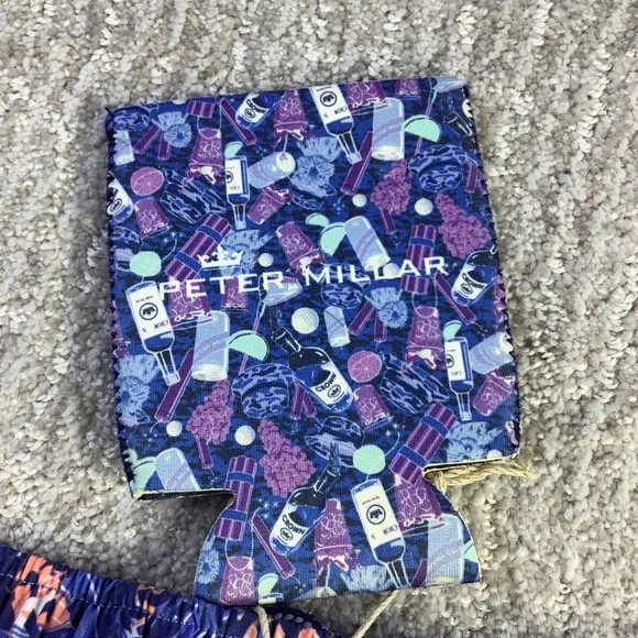 Peter Millar Seaside Mens Blue Coral Abstract Swim Trunks Size Small NWT